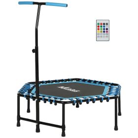 45 Rebounder Trampoline For Adults, Quiet Bungee Rebounder With LED Lights And Adjustable Handle, Blue (Color: Blue)