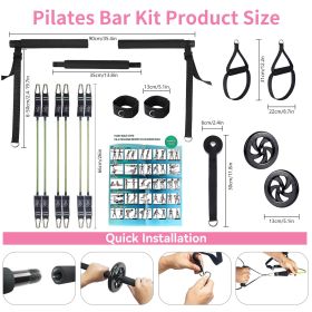 Professional Yoga & Pilates Bar Kit - 18-Piece Full-Body Workout Set With Adjustable 3-Section Bar, Ab Roller, 6 Resistance Bands, Ankle Straps & (Color: Green)