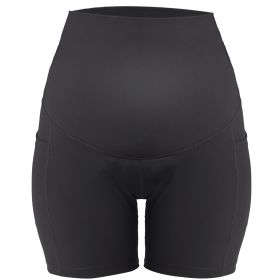 Women Maternity Shorts Seamless Pregnancy Underwear Shapewear Fitness Yoga Running Shorts High Waist Over The Belly Pants with Two Side Pockets (Option: BLK_XL)