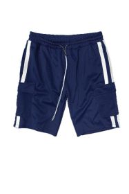 Two Stripe Cargo Pouch Shorts (Color: BLACK WHITE, size: L)
