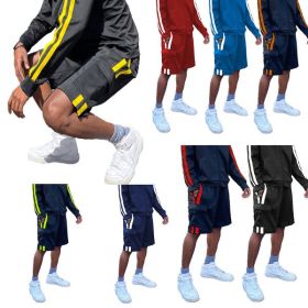 Two Stripe Cargo Pouch Shorts (Color: black lime, size: 2XL)