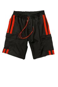 Two Stripe Cargo Pouch Shorts (Color: black orange, size: L)