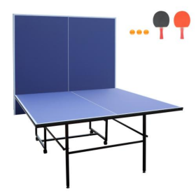 9-foot Medium-sized Foldable And Portable Indoor Table Tennis Table Set, Including Net, 2 Pairs Of Table Tennis Rackets, And 3 Balls (Color: Blue)